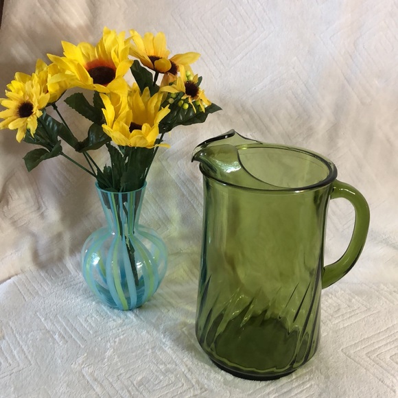 Retro Green Glass Pitcher and Vase - Picture 3 of 9